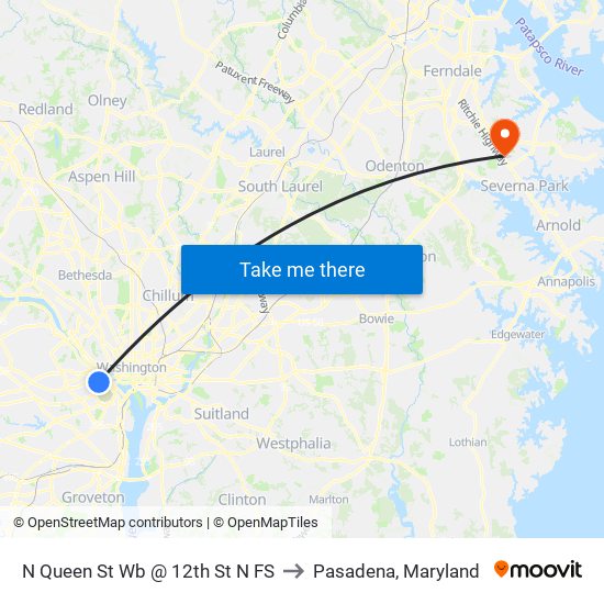 N Queen St Nb @ 12th St N FS to Pasadena, Maryland map