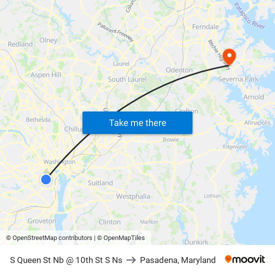 S Queen St Nb @ 10th St S Ns to Pasadena, Maryland map