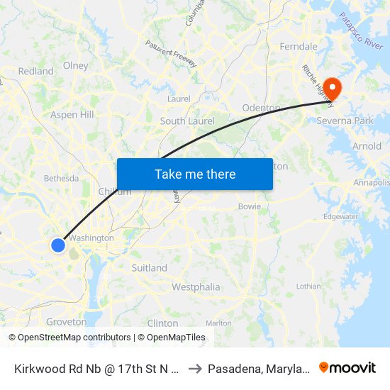 Kirkwood Rd Nb @ 17th St N Ns to Pasadena, Maryland map