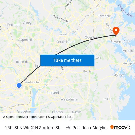 15th St N Wb @ N Stafford St Ns to Pasadena, Maryland map