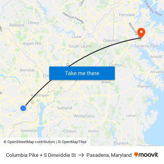 Columbia Pike + S Dinwiddie St to Pasadena, Maryland map