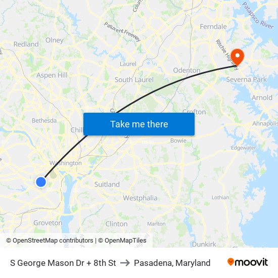 S George Mason Dr + 8th St to Pasadena, Maryland map