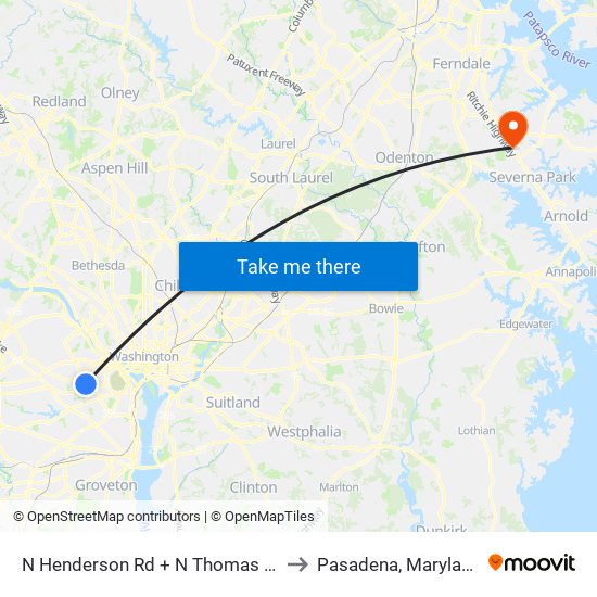 N Henderson Rd + N Thomas St to Pasadena, Maryland map