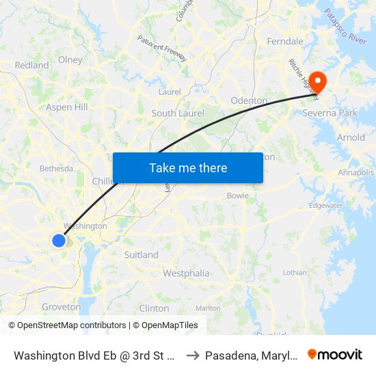 Washington Blvd Eb @ 3rd St N Ns to Pasadena, Maryland map