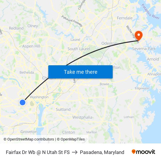 Fairfax Dr Wb @ N Utah St FS to Pasadena, Maryland map