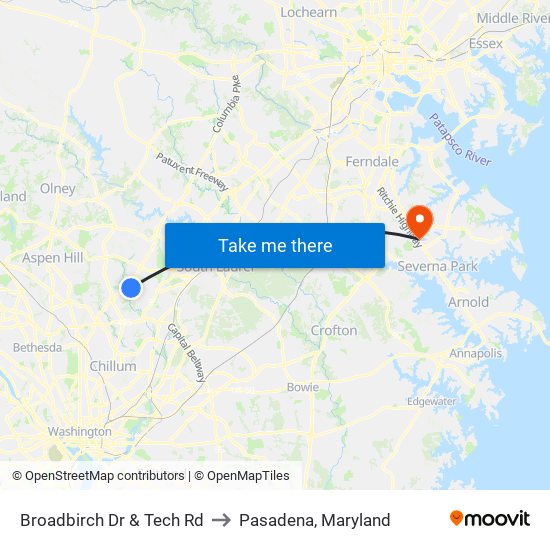 Broadbirch Dr & Tech Rd to Pasadena, Maryland map