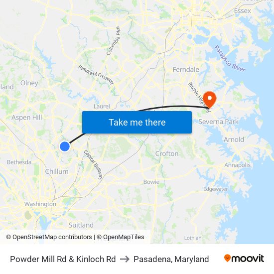 Powder Mill Rd & Kinloch Rd to Pasadena, Maryland map