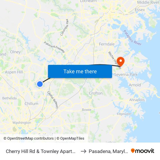 Cherry Hill Rd & Townley Apartments to Pasadena, Maryland map