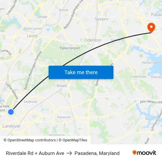 Riverdale Rd + Auburn Ave to Pasadena, Maryland map