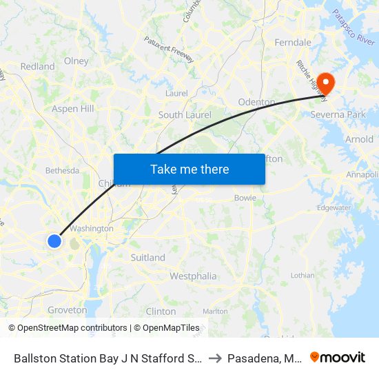 Ballston Station Bay J N Stafford St Sb @ N Fairfa to Pasadena, Maryland map