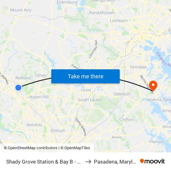 Shady Grove Station & Bay B - West to Pasadena, Maryland map