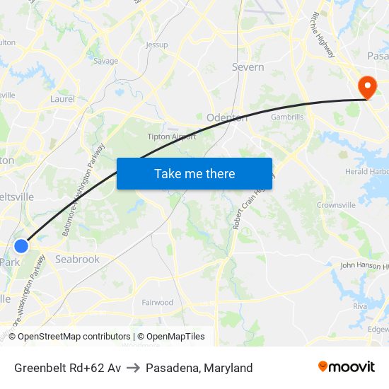 Greenbelt Rd+62 Av to Pasadena, Maryland map