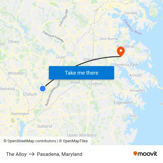 The Alloy to Pasadena, Maryland map