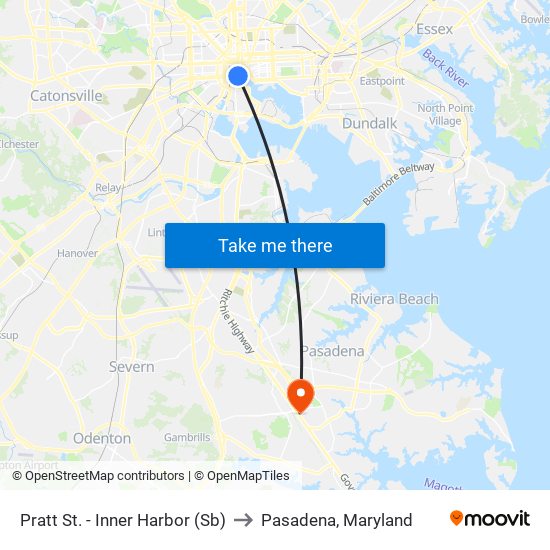 Pratt St. - Inner Harbor (Sb) to Pasadena, Maryland map