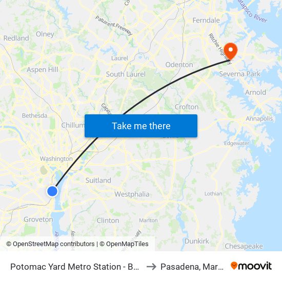 Potomac Yard Metro Station - Bus Bay A to Pasadena, Maryland map