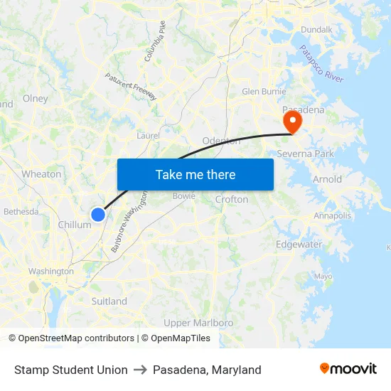 Stamp Student Union to Pasadena, Maryland map