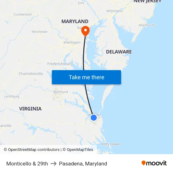 Monticello & 29th to Pasadena, Maryland map