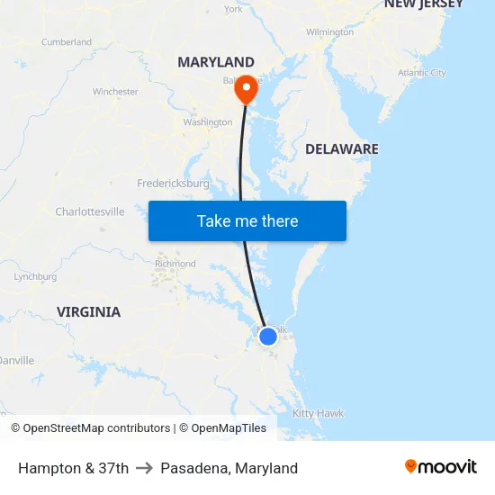 Hampton & 37th to Pasadena, Maryland map