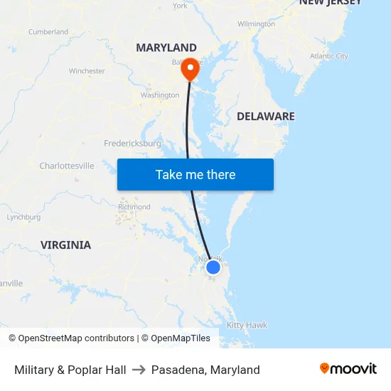 Military & Poplar Hall to Pasadena, Maryland map