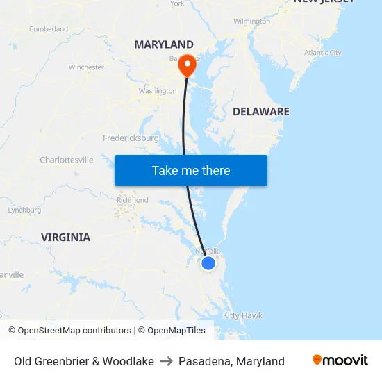 Old Greenbrier & Woodlake to Pasadena, Maryland map