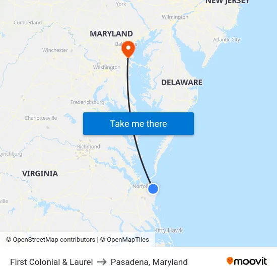 First Colonial & Laurel to Pasadena, Maryland map