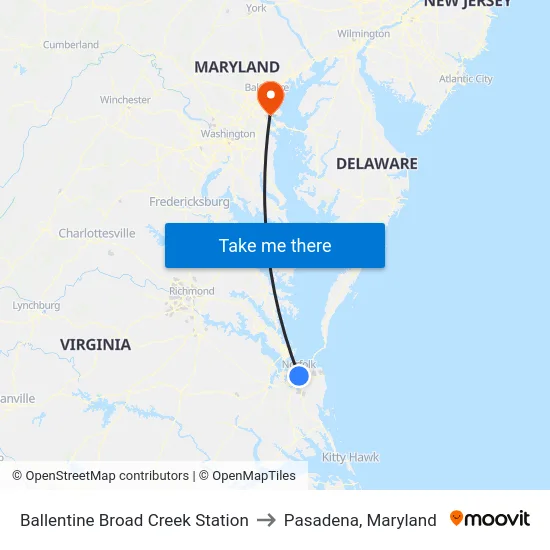 Ballentine Broad Creek Station to Pasadena, Maryland map