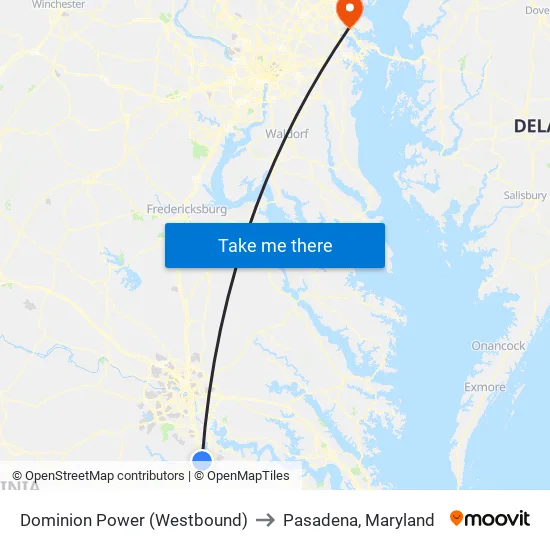 Dominion Power (Westbound) to Pasadena, Maryland map