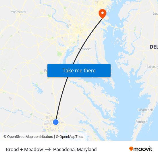 Broad + Meadow to Pasadena, Maryland map