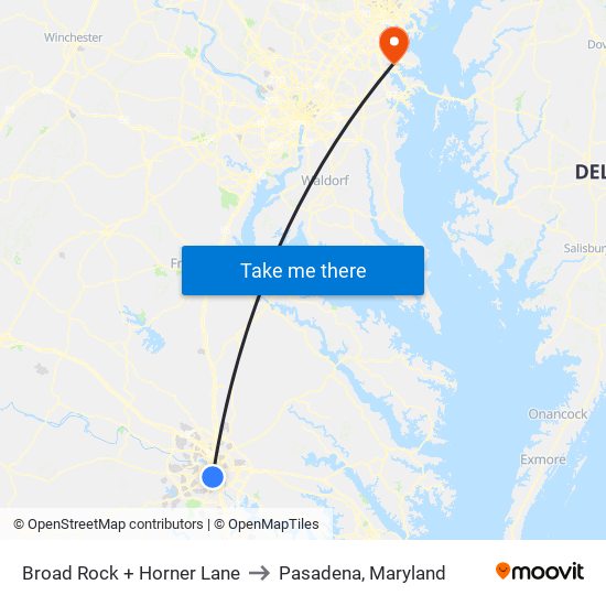 Broad Rock + Horner Lane to Pasadena, Maryland map