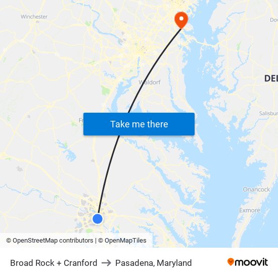 Broad Rock + Cranford to Pasadena, Maryland map