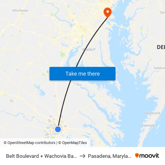 Belt Boulevard + Wachovia Bank to Pasadena, Maryland map