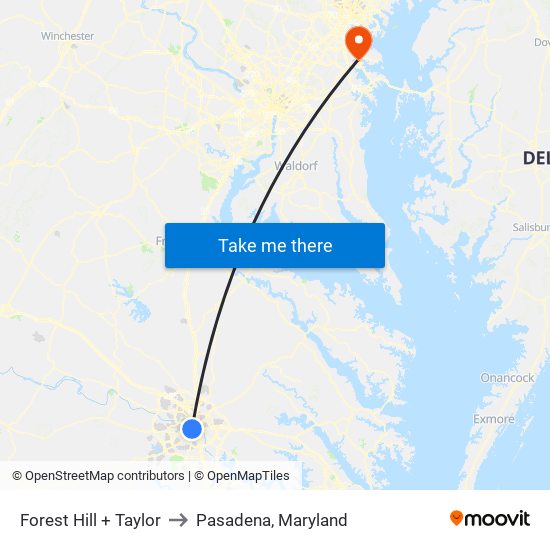 Forest Hill + Taylor to Pasadena, Maryland map