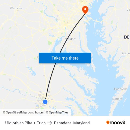 Midlothian Pike + Erich to Pasadena, Maryland map