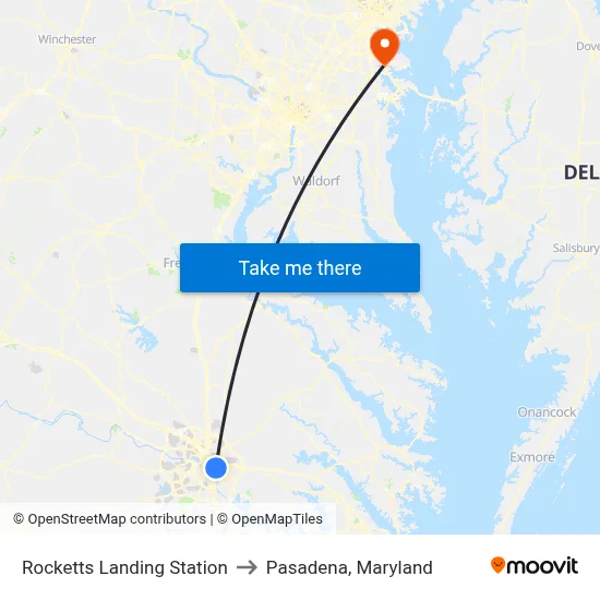 Rocketts Landing Station to Pasadena, Maryland map