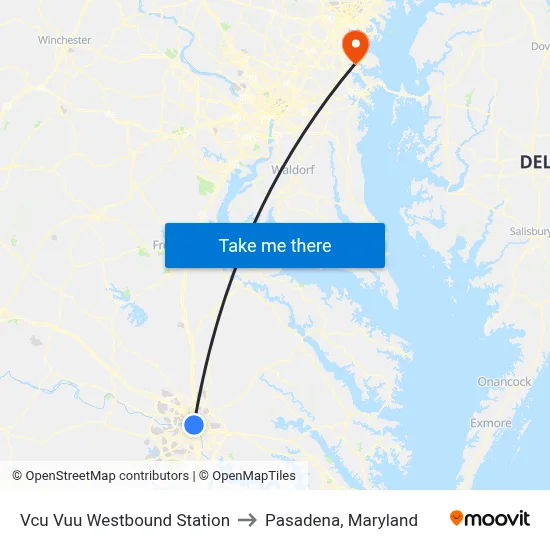 Vcu Vuu Westbound Station to Pasadena, Maryland map