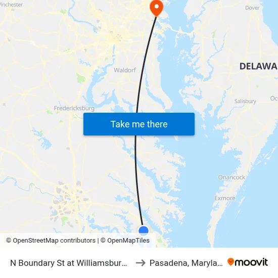 N Boundary St at Williamsburg Tc to Pasadena, Maryland map