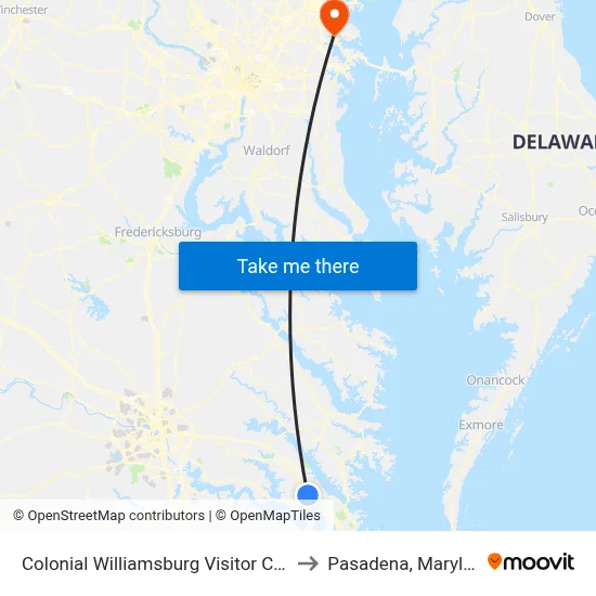 Colonial Williamsburg Visitor Center to Pasadena, Maryland map