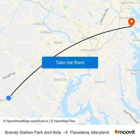 Brandy Station Park And Ride to Pasadena, Maryland map