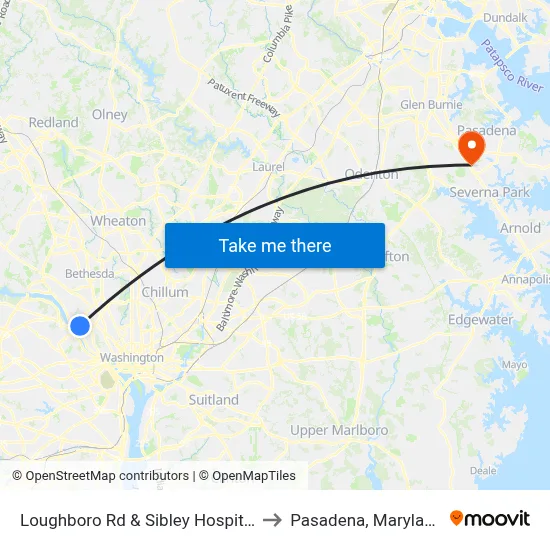 Loughboro Rd & Sibley Hospital to Pasadena, Maryland map