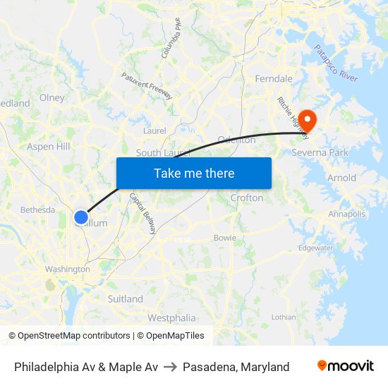 Philadelphia Av & Maple Av to Pasadena, Maryland map