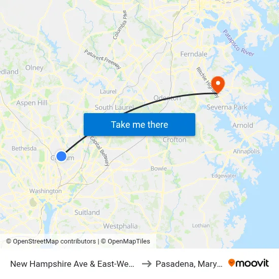 New Hampshire Ave & East-West Hwy to Pasadena, Maryland map