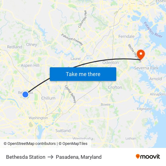 Bethesda Station to Pasadena, Maryland map