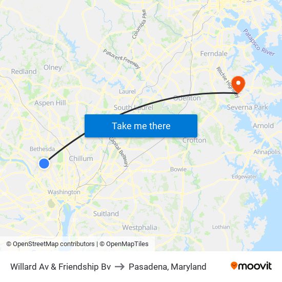 Willard Av & Friendship Bv to Pasadena, Maryland map
