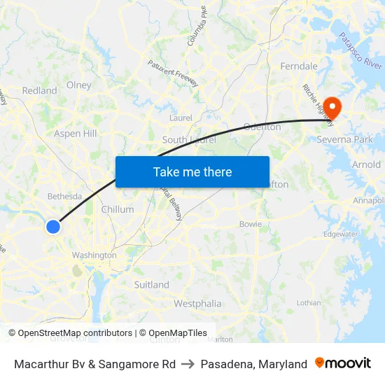Macarthur Bv & Sangamore Rd to Pasadena, Maryland map