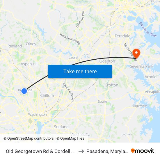 Old Georgetown Rd & Cordell Ave to Pasadena, Maryland map