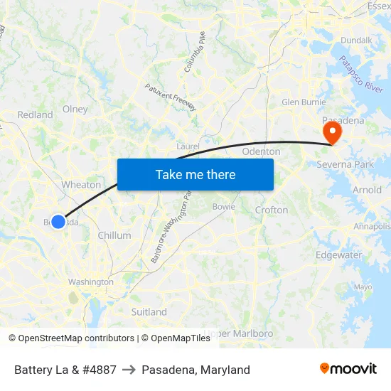 Battery La & #4887 to Pasadena, Maryland map