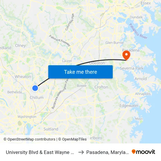 University Blvd & East Wayne Ave to Pasadena, Maryland map