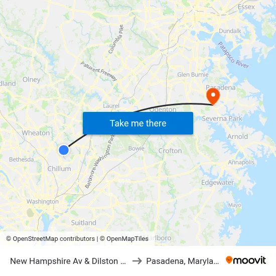 New Hampshire Av & Dilston Rd to Pasadena, Maryland map