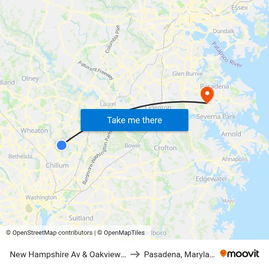 New Hampshire Av & Oakview Dr to Pasadena, Maryland map