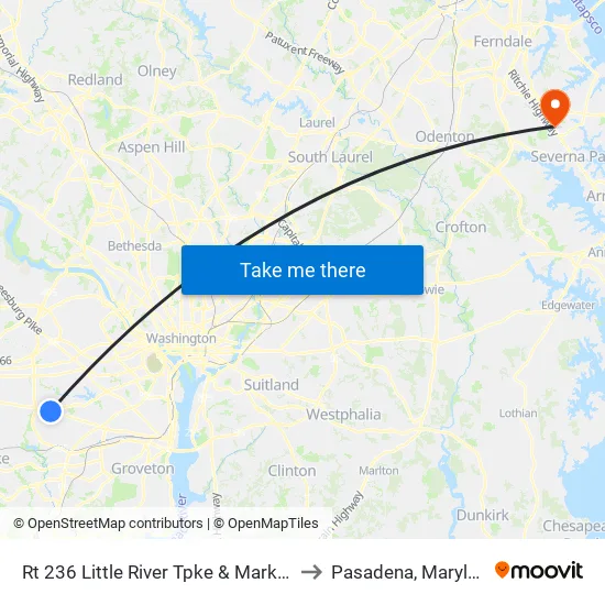 Rt 236 Little River Tpke & Markham to Pasadena, Maryland map